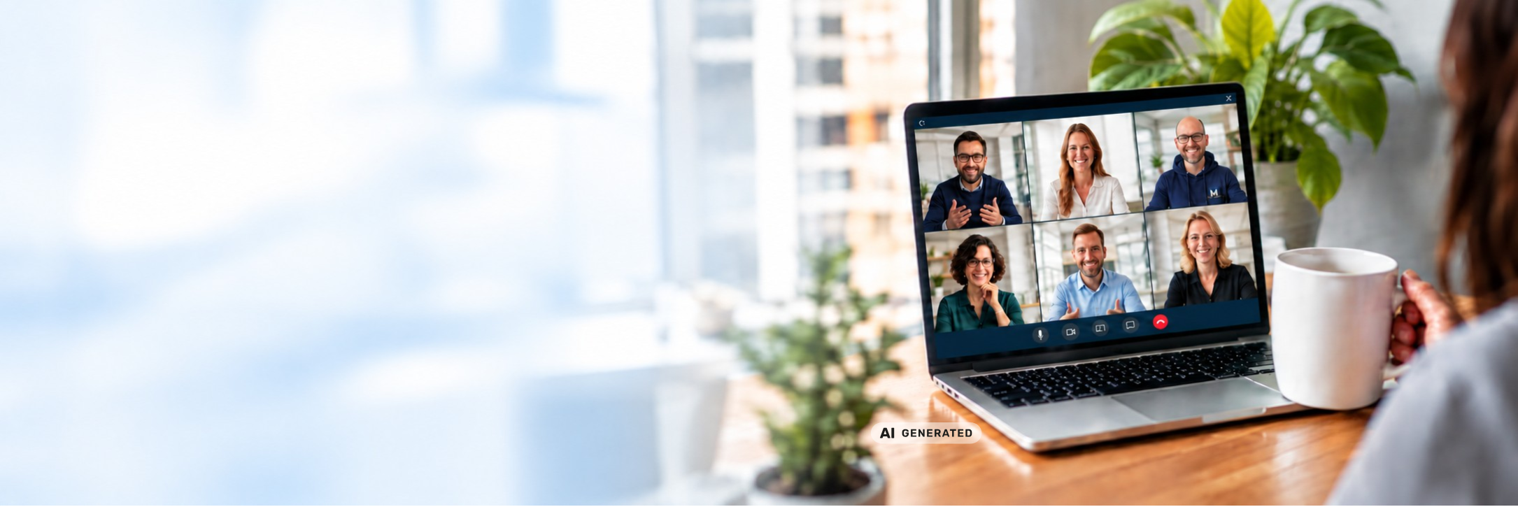 Headerbild: Person vor Laptop in Online-Meeting